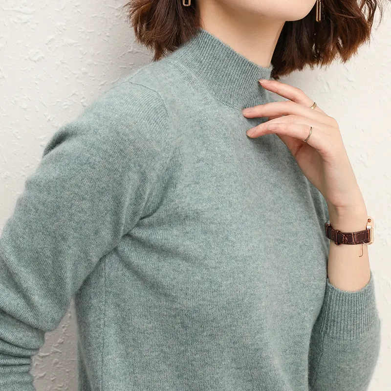 Women's Pink Half Turtleneck Sweater Short Pullover - Image 10