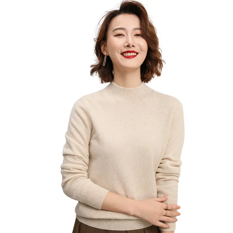 Women's Pink Half Turtleneck Sweater Short Pullover - Image 13