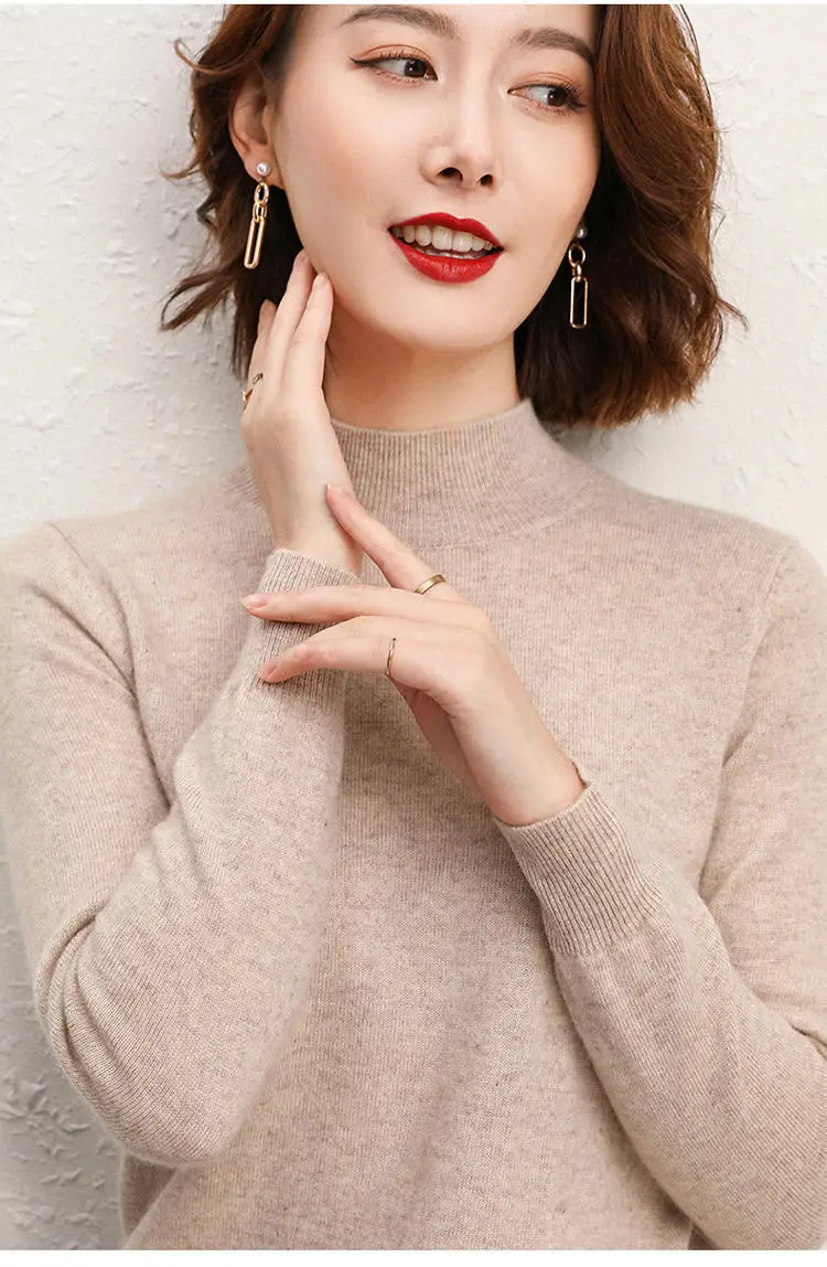 Women's Pink Half Turtleneck Sweater Short Pullover — feature 4