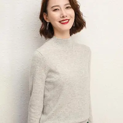Women's Pink Half Turtleneck Sweater Short Pullover - Image 2