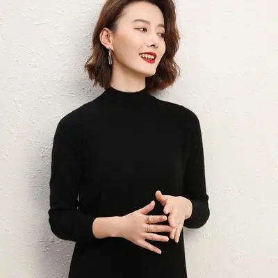 Women's Pink Half Turtleneck Sweater Short Pullover - Image 3