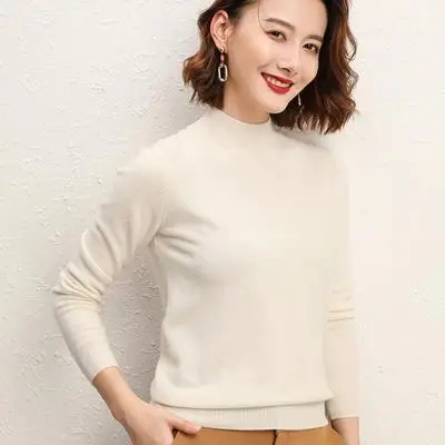 Women's Pink Half Turtleneck Sweater Short Pullover - Image 4