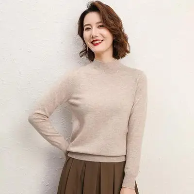 Women's Pink Half Turtleneck Sweater Short Pullover - Image 5