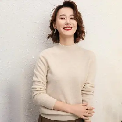 Women's Pink Half Turtleneck Sweater Short Pullover - Image 6