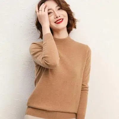 Women's Pink Half Turtleneck Sweater Short Pullover - Image 7