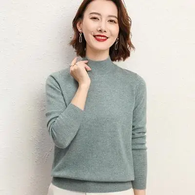 Women's Pink Half Turtleneck Sweater Short Pullover - Image 8
