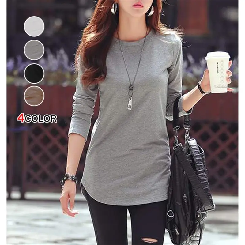 Gray Long Sleeve Knitted T-Shirt for Women 2025 - Image 5