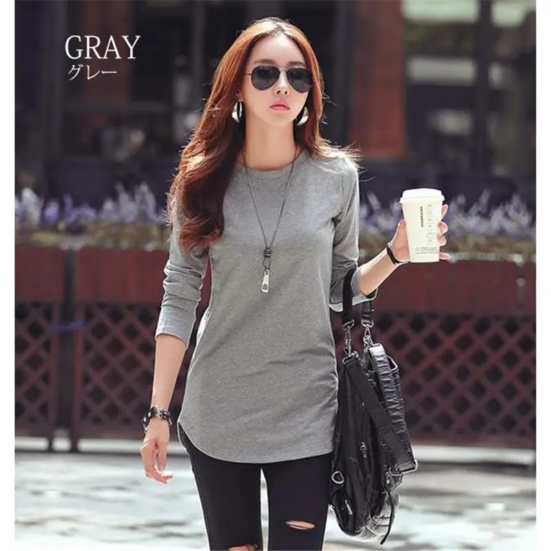 Gray Long Sleeve Knitted T-Shirt for Women 2025 - Image 2