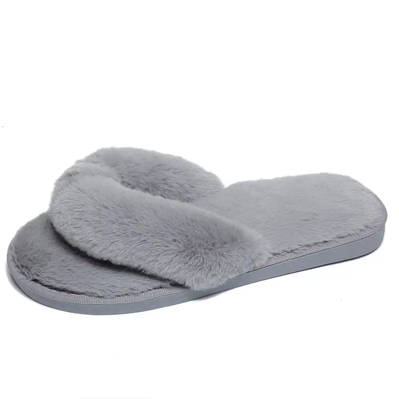 Foreign trade large size autumn and winter New Fashion Mao Mao flip-flops Women's Flat anti-slip floor slippers home indoor cotton slippers