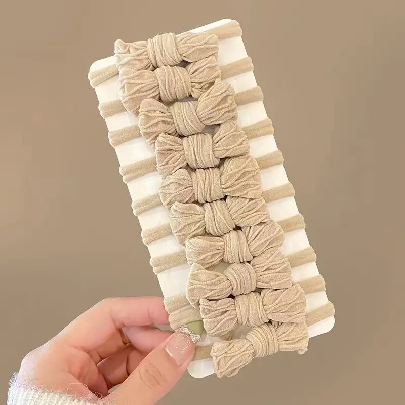 Women's Curry Bow Hair Rope Ring with Elastic Wrap - Image 5