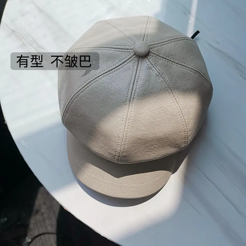 Men's Tan PU Leather Octagonal Cap Beret - Image 6