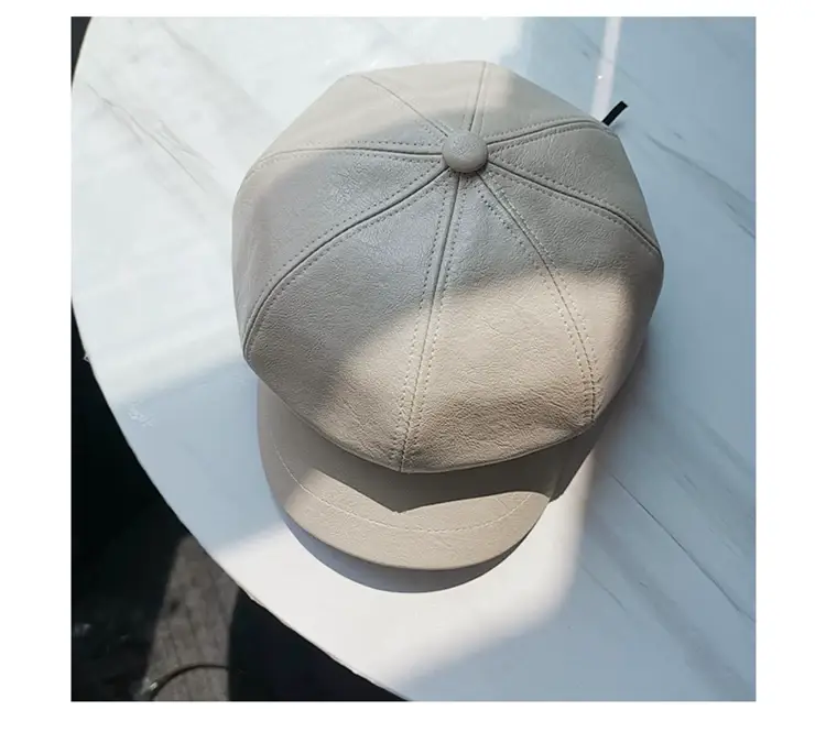 Men's Tan PU Leather Octagonal Cap Beret — feature 1