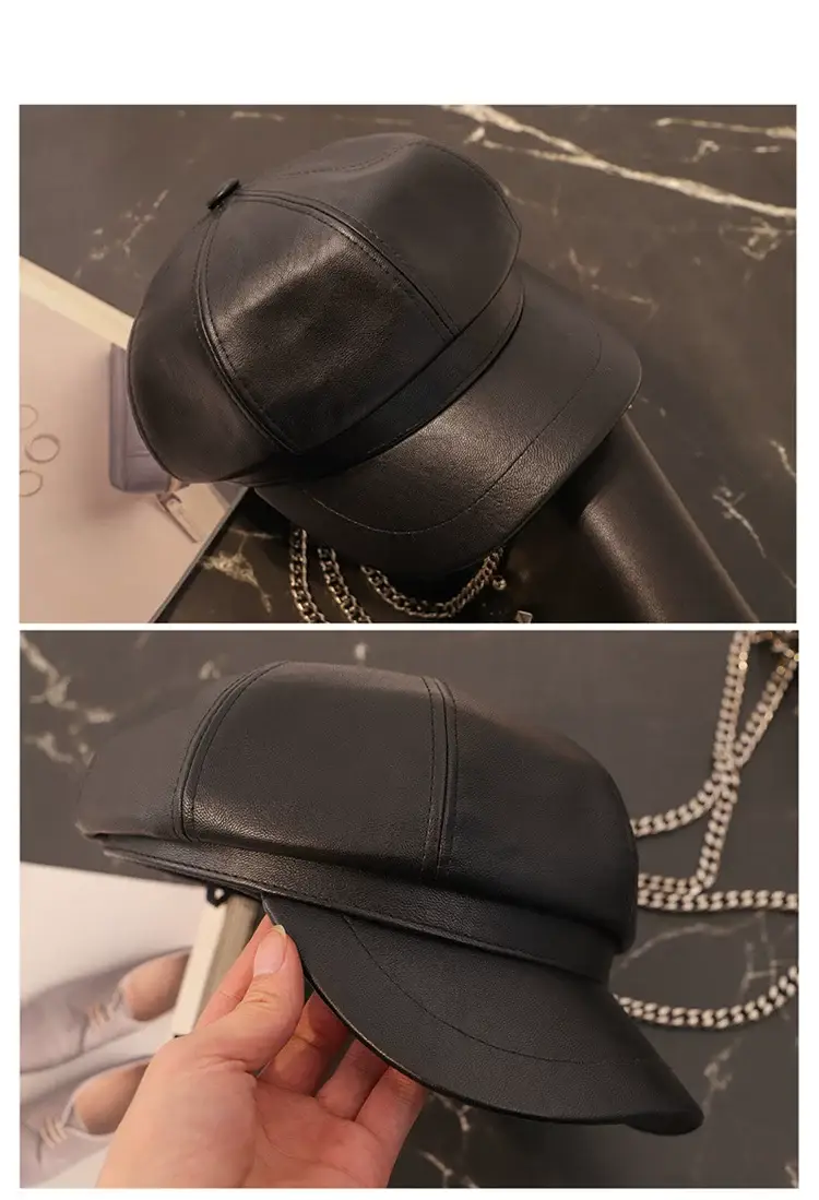 Men's Tan PU Leather Octagonal Cap Beret — feature 3
