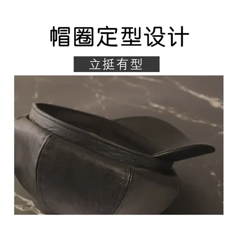 Men's Tan PU Leather Octagonal Cap Beret — feature 4