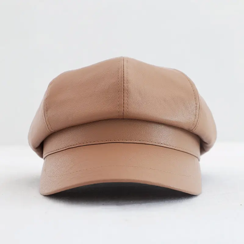 Men's Tan PU Leather Octagonal Cap Beret - Image 2