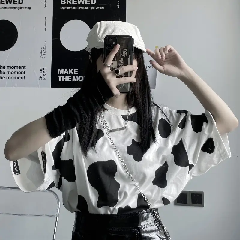 Cow Print Loose T-Shirt Unisex Bf Style 2026 - Image 4