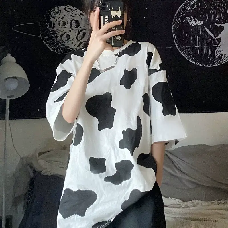 Cow Print Loose T-Shirt Unisex Bf Style 2026 — feature 7