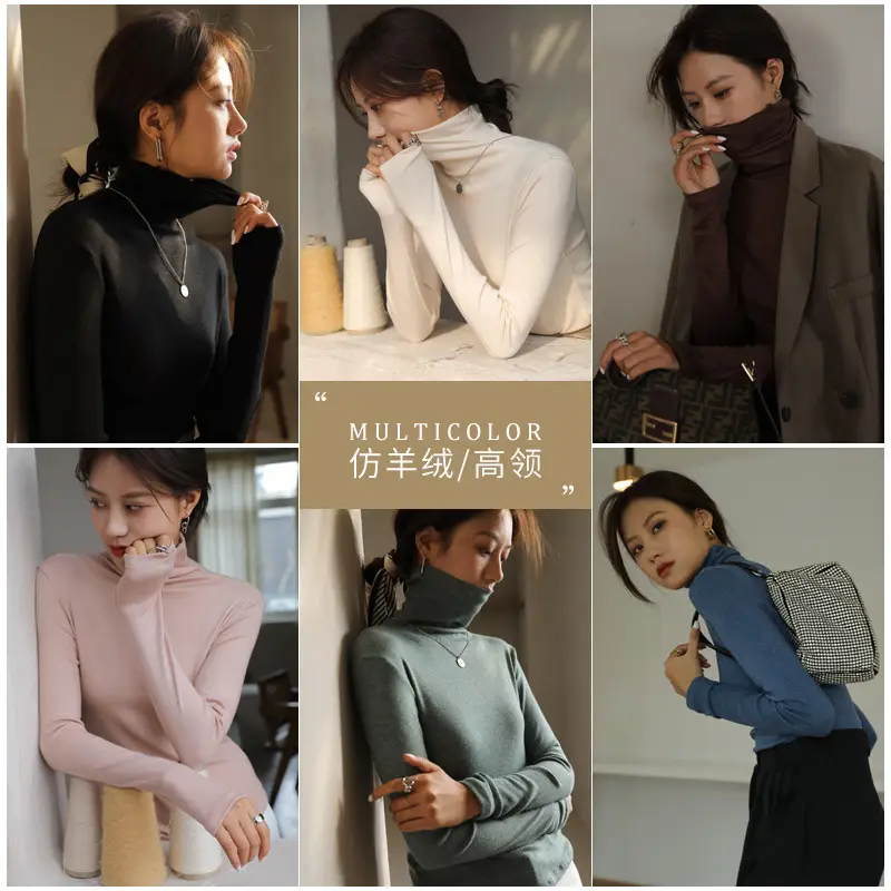 Women's Blue Collar Turtleneck Shirt for Women Autumn Winter Slim Fit - Image 14