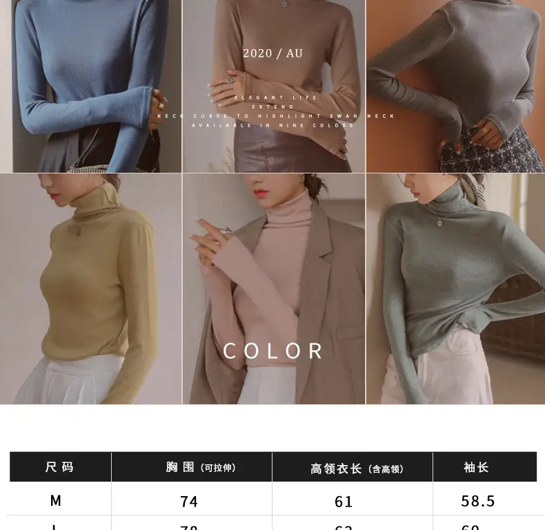 Women's Blue Collar Turtleneck Shirt for Women Autumn Winter Slim Fit — feature 10