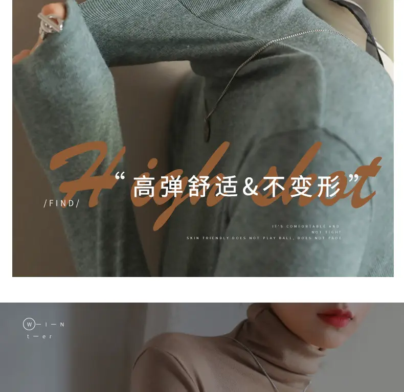 Women's Blue Collar Turtleneck Shirt for Women Autumn Winter Slim Fit — feature 12