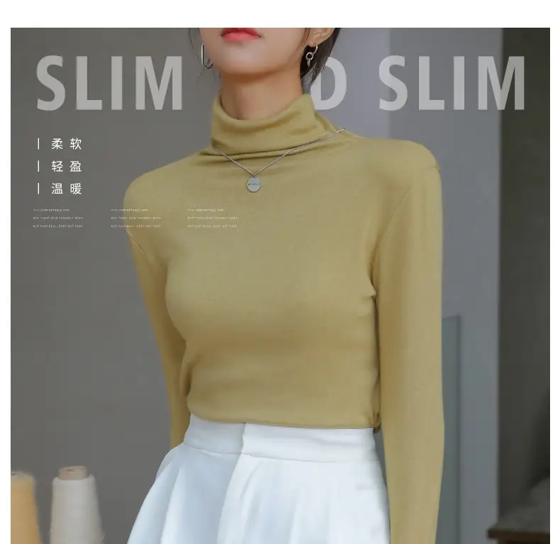 Women's Blue Collar Turtleneck Shirt for Women Autumn Winter Slim Fit — feature 14