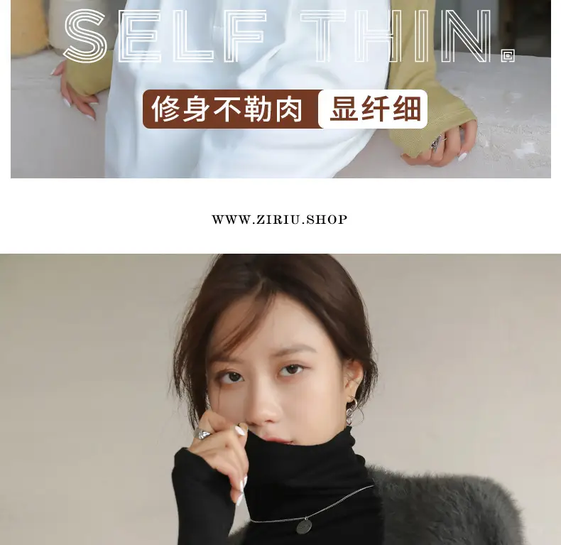 Women's Blue Collar Turtleneck Shirt for Women Autumn Winter Slim Fit — feature 15