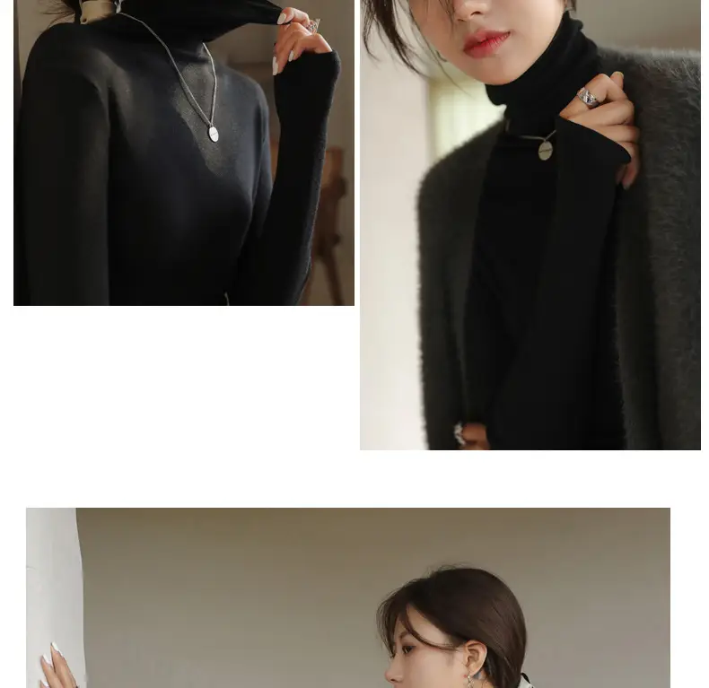 Women's Blue Collar Turtleneck Shirt for Women Autumn Winter Slim Fit — feature 17