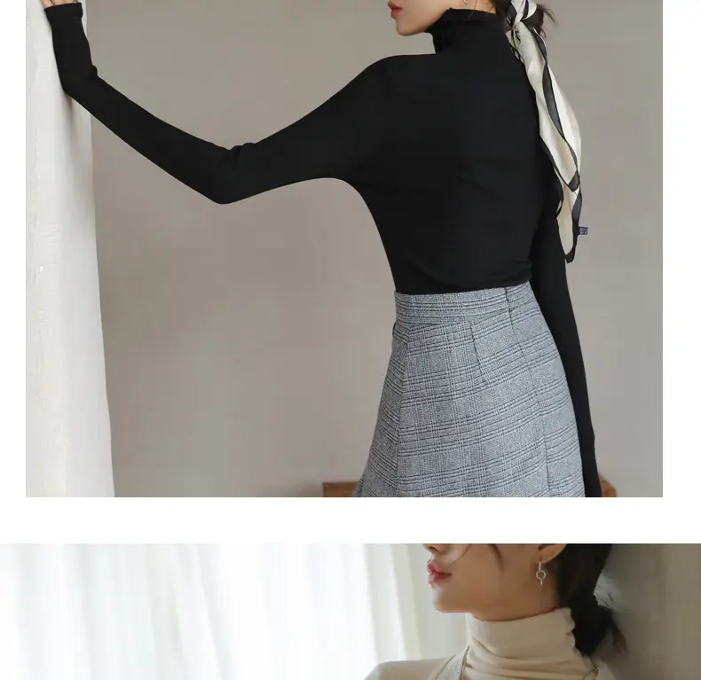 Women's Blue Collar Turtleneck Shirt for Women Autumn Winter Slim Fit — feature 18