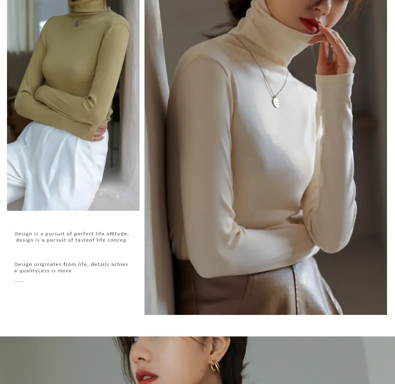 Women's Blue Collar Turtleneck Shirt for Women Autumn Winter Slim Fit — feature 20