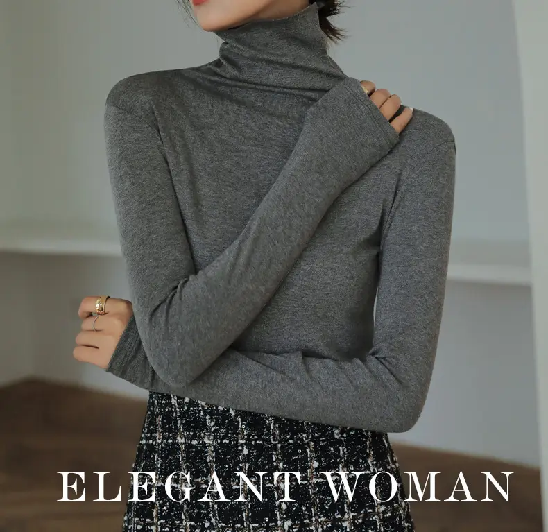 Women's Blue Collar Turtleneck Shirt for Women Autumn Winter Slim Fit — feature 21