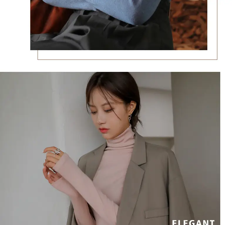 Women's Blue Collar Turtleneck Shirt for Women Autumn Winter Slim Fit — feature 25