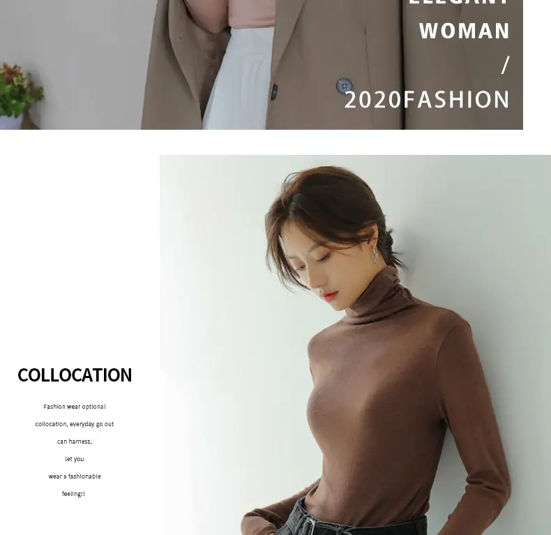 Women's Blue Collar Turtleneck Shirt for Women Autumn Winter Slim Fit — feature 26