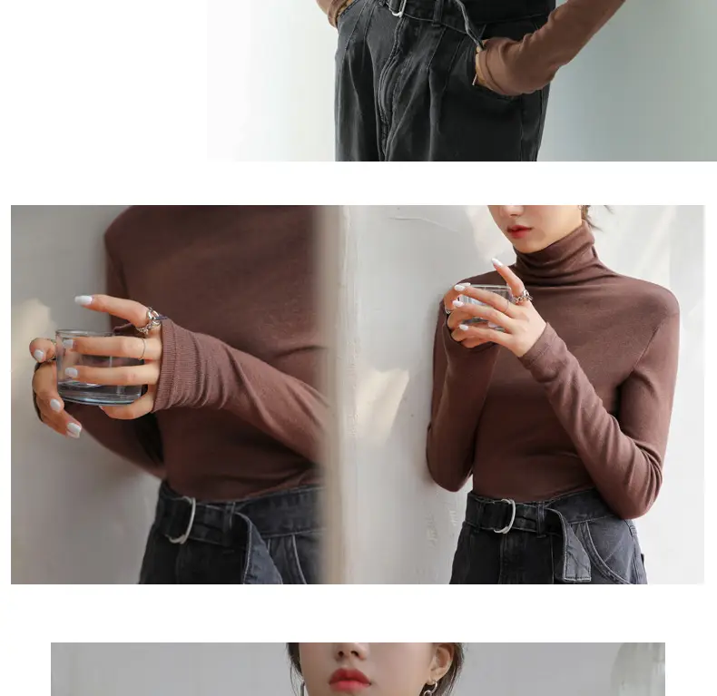 Women's Blue Collar Turtleneck Shirt for Women Autumn Winter Slim Fit — feature 27