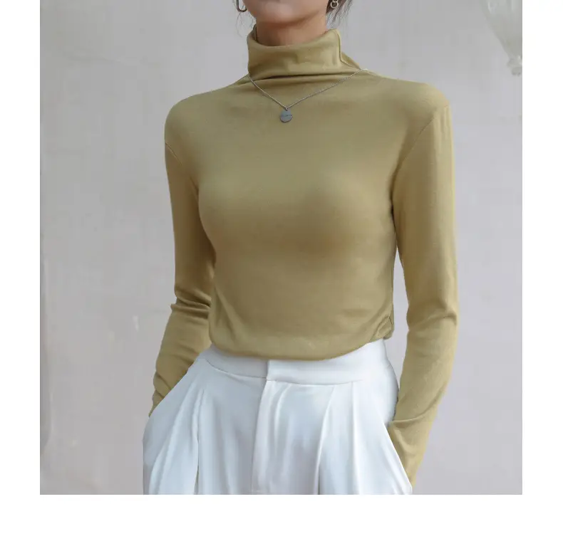 Women's Blue Collar Turtleneck Shirt for Women Autumn Winter Slim Fit — feature 28