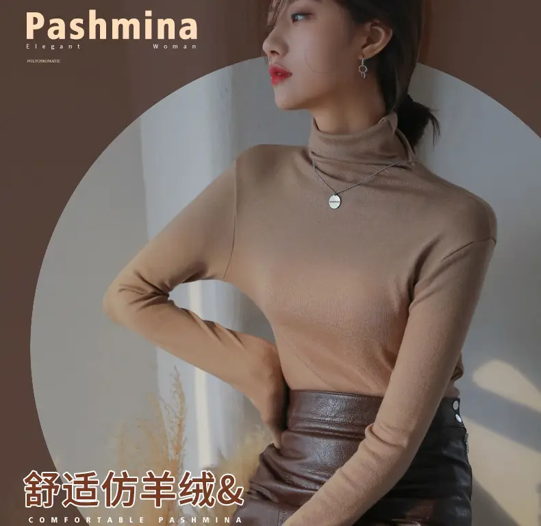 Women's Blue Collar Turtleneck Shirt for Women Autumn Winter Slim Fit — feature 3