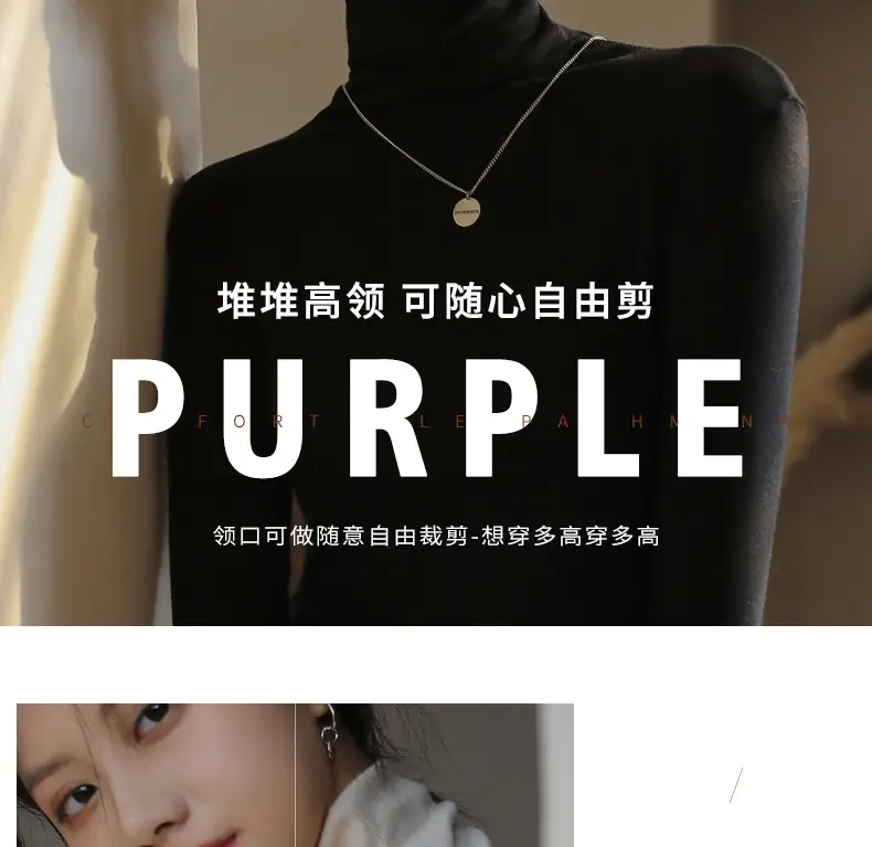 Women's Blue Collar Turtleneck Shirt for Women Autumn Winter Slim Fit — feature 6