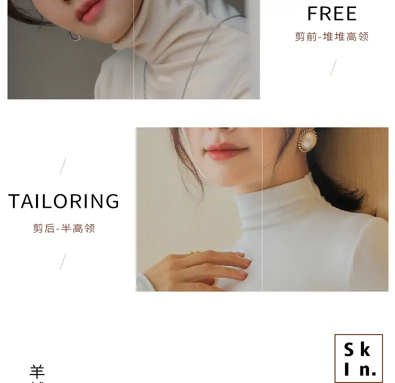 Women's Blue Collar Turtleneck Shirt for Women Autumn Winter Slim Fit — feature 7