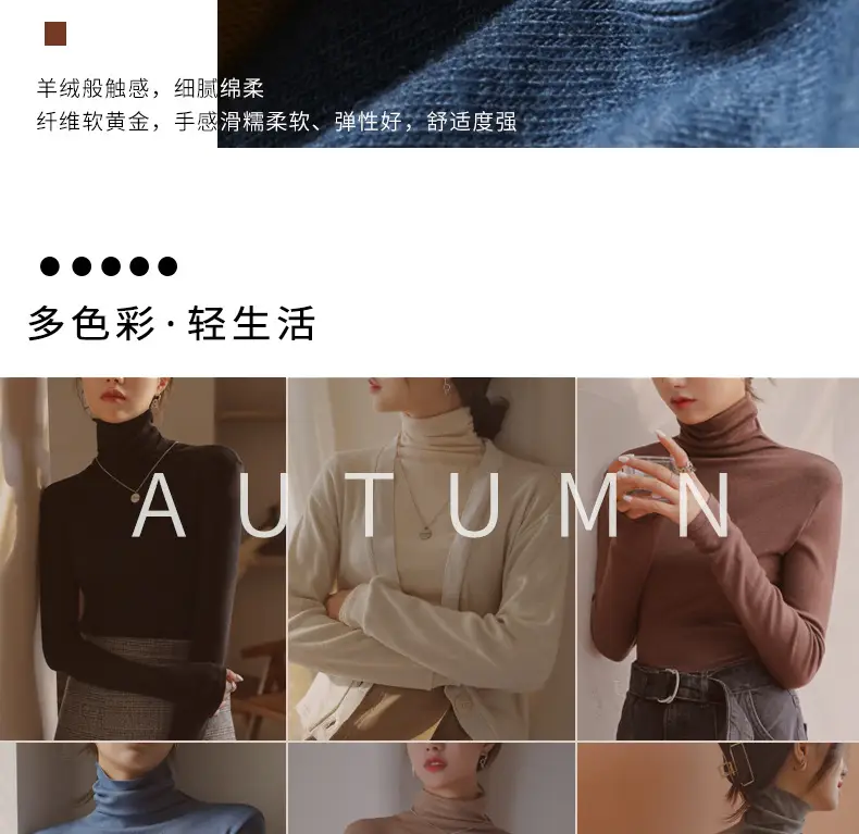 Women's Blue Collar Turtleneck Shirt for Women Autumn Winter Slim Fit — feature 9