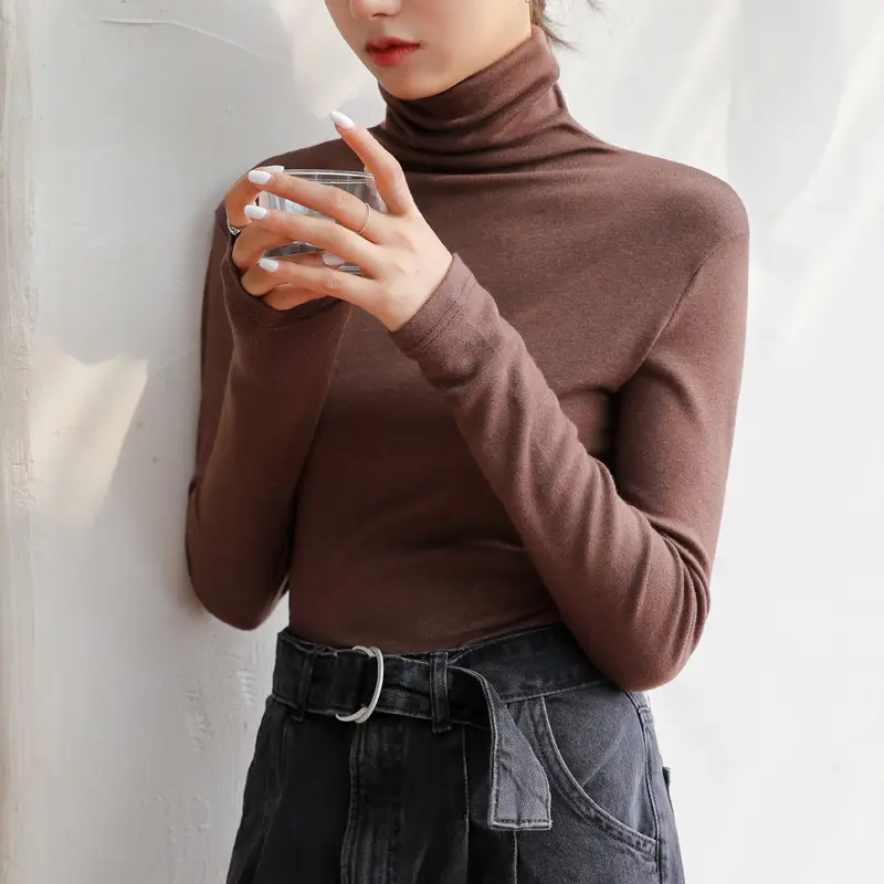 Women's Blue Collar Turtleneck Shirt for Women Autumn Winter Slim Fit - Image 9