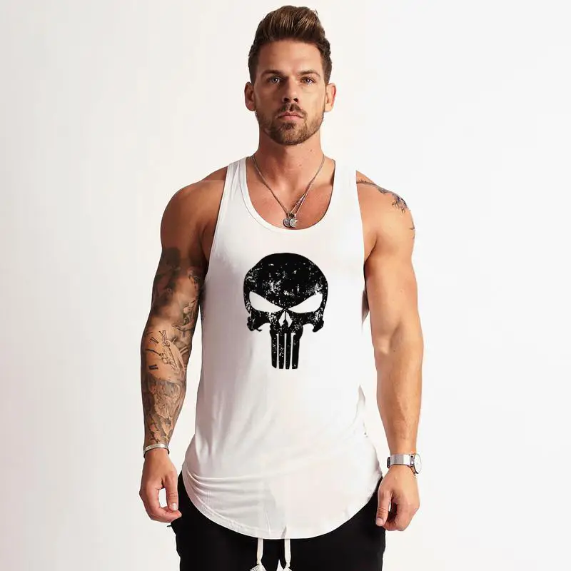 Men Pure Cotton Skull Vest White Gym Wear - Image 7