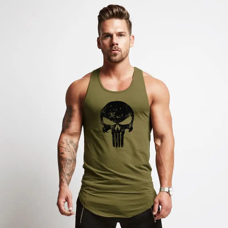 Men Pure Cotton Skull Vest White Gym Wear - Image 3