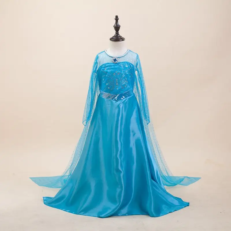 Elsa Princess Dress with Veil for Girls, Long Sleeve Gown, Long Crown Set, Children's Performance Costume