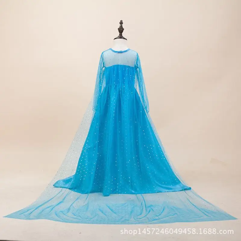 Elsa Princess Dress with Veil for Girls, Long Sleeve Gown, Long Crown Set, Children's Performance Costume