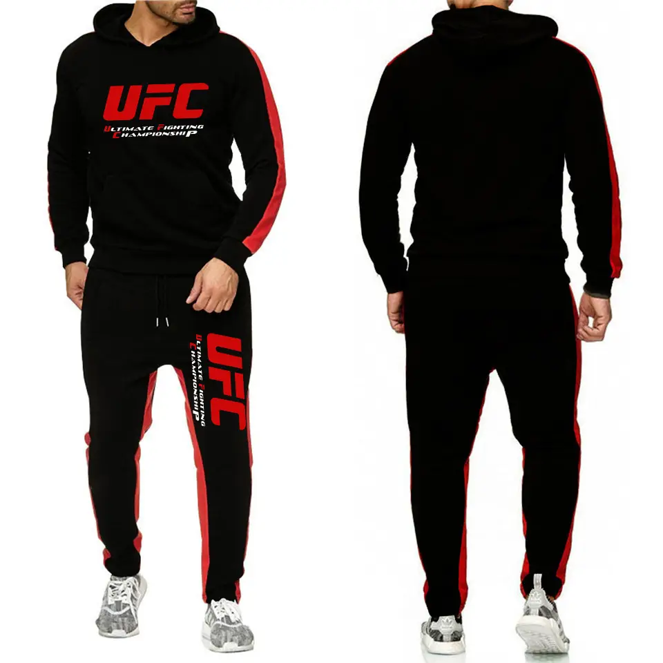 UFC Men Hooded Sweatshirt Track Suit Black Red Spring Autumn - Image 10