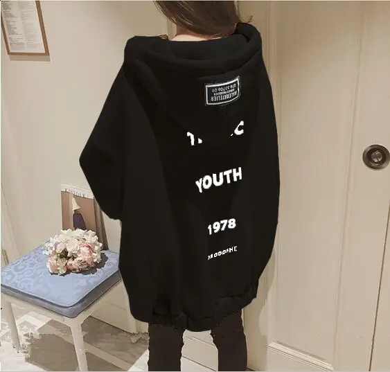 Women Fleece Hoodie Grey Loose Fit Mid Length Harajuku Style — feature 10