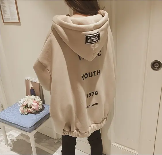 Women Fleece Hoodie Grey Loose Fit Mid Length Harajuku Style — feature 7