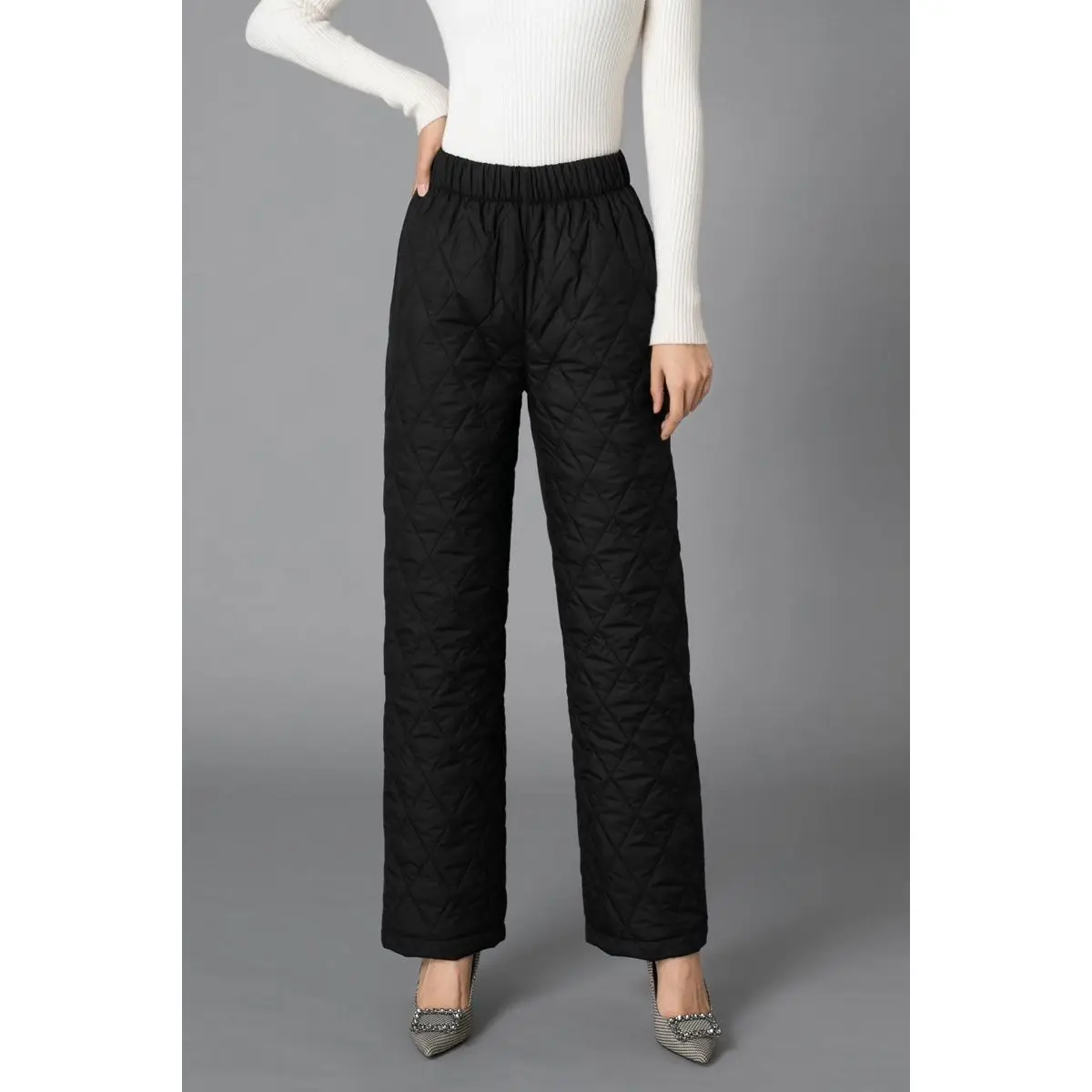 Black Wide Leg Cotton Trouser for Women Autumn Winter - Image 45