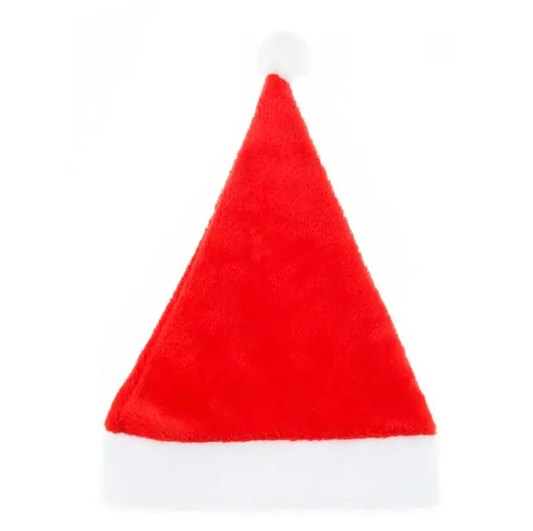 Red Plush Christmas Hat with White Trim and Tassel