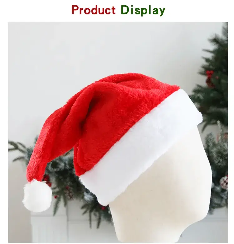 Red Plush Christmas Hat with White Trim and Tassel
