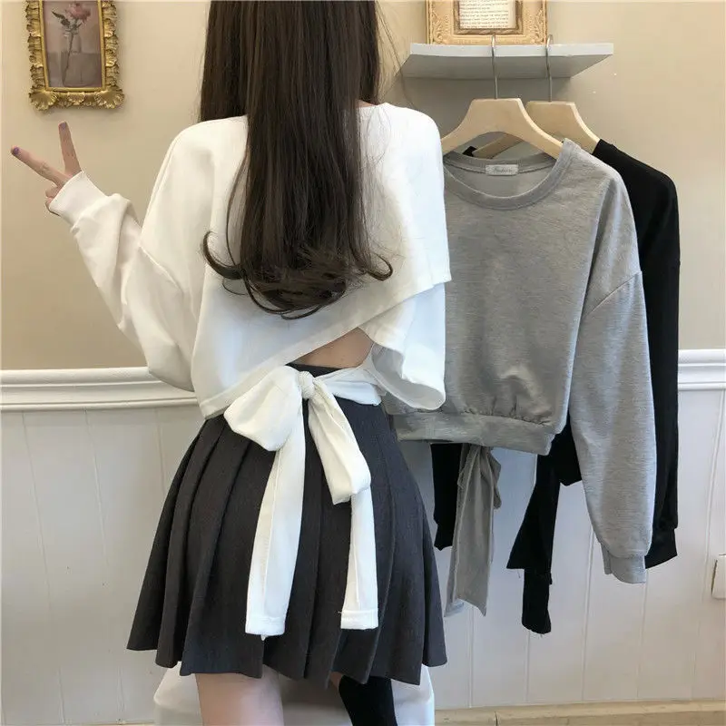Women Loose Sleeve Sweatshirt Set White Black